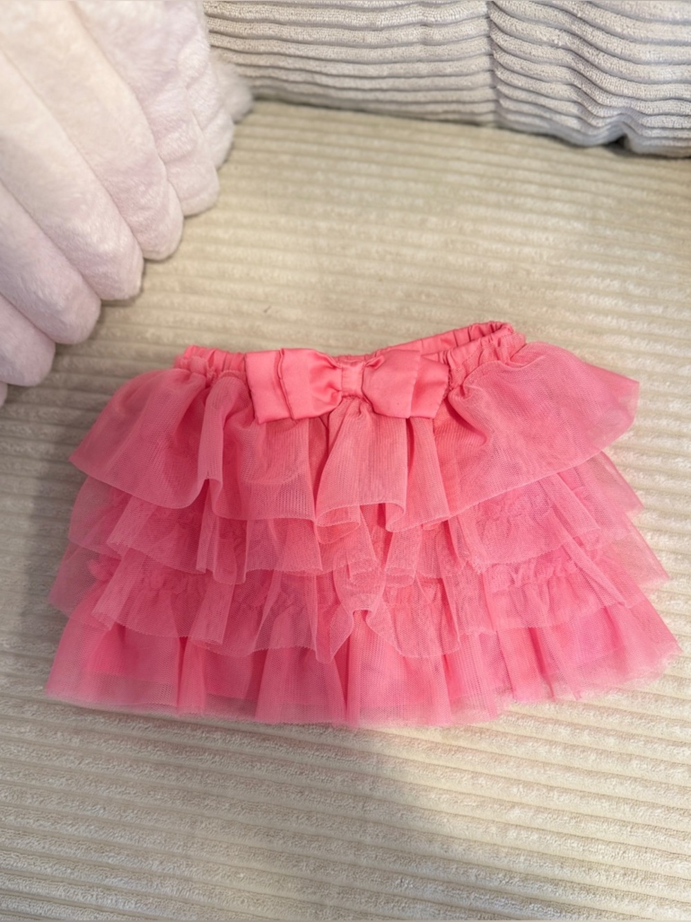Carter's Coral Pink Layered Tulle Ruffle Skirt with Bow Detail-12 Months